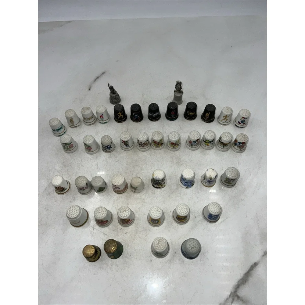 Vtg Thimbles Ceramic Metal, Cloisonné, Olympics, Birds, Advertising Lot of 44